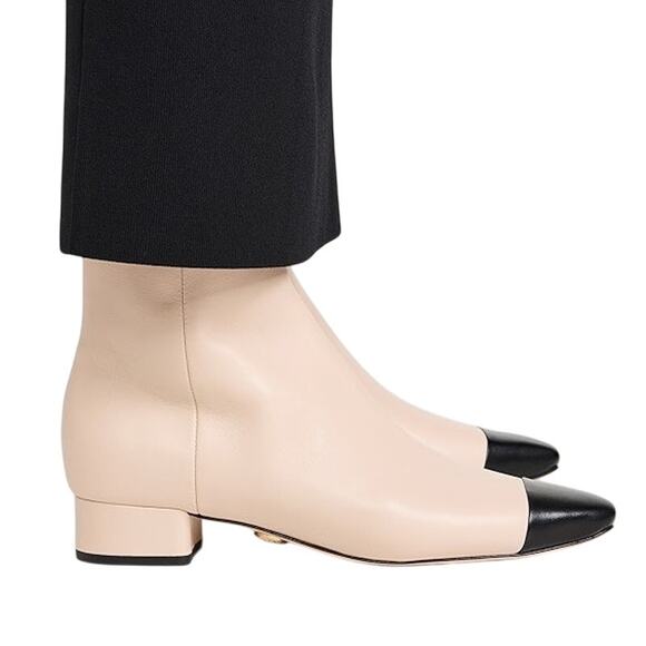 Veronica Beard Cecile Boots Leather Cap Toe Block Low Heel Classy